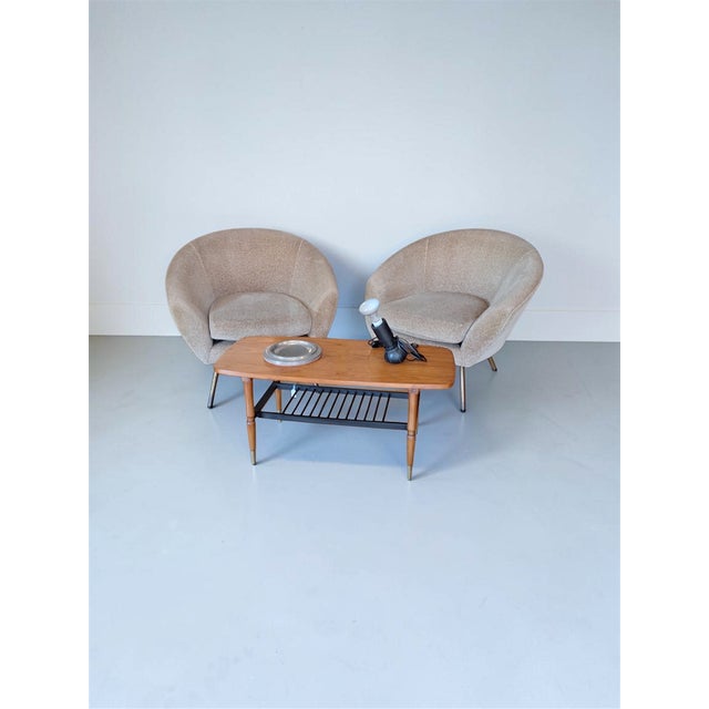 Lounge Chairs in Bouclé Fabric with Brass Feet, Italy, 1950s, Set of 2 For Sale - Image 4 of 9