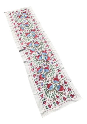Art Deco Suzani Handmade Red Blue and Green Crochet Table Runner