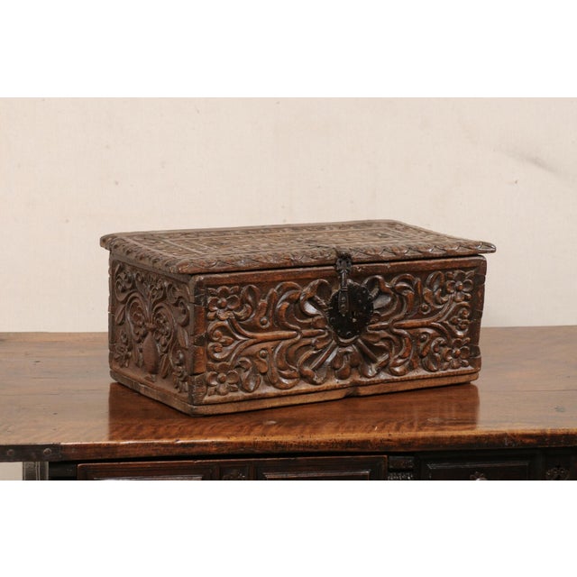 18th C. Spanish Colonial Carved-Wood Trunk For Sale - Image 4 of 10