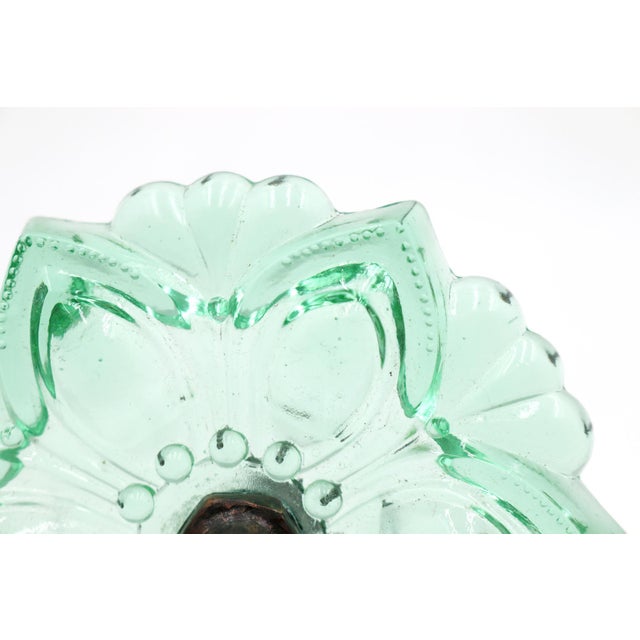 Traditional Pair of Vintage Floral Green Pressed Glass Curtain Tie Backs For Sale - Image 3 of 6