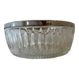 Vintage Large Diamond Cut Glass Bowl With Silver Rim For Sale