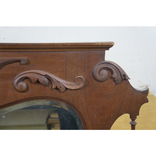 Wood Antique Victorian Walnut Acanthus Fretwork Dresser Vanity Mantel Mirror 45" For Sale - Image 7 of 16
