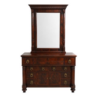 Henredon Empire Mahogany Dresser W. Mirror For Sale