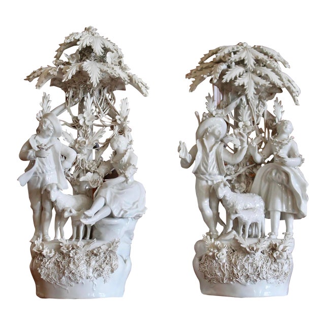 Pair of Rococo White Porcelain Figural Groups For Sale