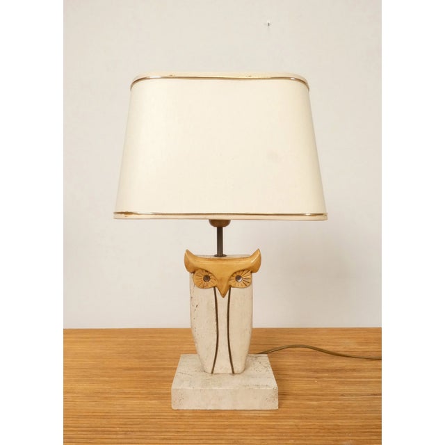 Mid-Century Modern Travertine Owl Table Lamp, 1970s For Sale - Image 3 of 14