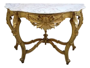 Gilded and Carved Console with White Marble Top