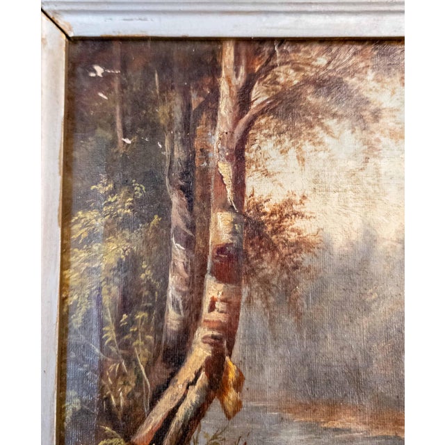 Wood 19th Century American Hudson River School Painting of Birch Tree Attributed to Julie Hart Beers For Sale - Image 7 of 15