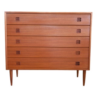 Danish Wide Teak Chest of Drawers with Five Drawers, 1960s For Sale