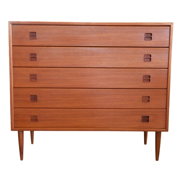 Danish Wide Teak Chest of Drawers with Five Drawers, 1960s For Sale