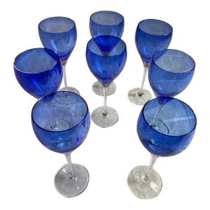 Vintage 1980’s Blue Wine Glasses- Set of 8