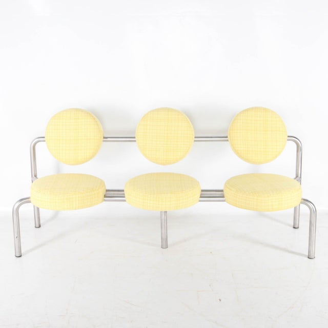 Yellow Steel and Fabric Bench, 1980s For Sale - Image 8 of 16