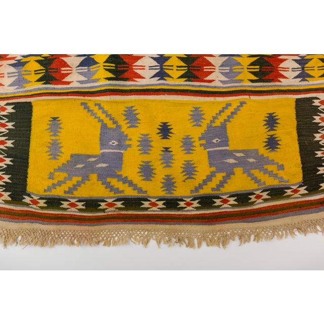 Textile Tribal Rajasthani Multi-Color Indian Cotton Dhurrie Rug with Deer Motif For Sale - Image 7 of 10