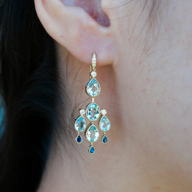 14K Yellow Gold Natural Aquamarine｜Sky Blue｜Oval & Pear｜Eye Clean Aquamarine CTW: 5.80 Natural Sapphire｜Royal...