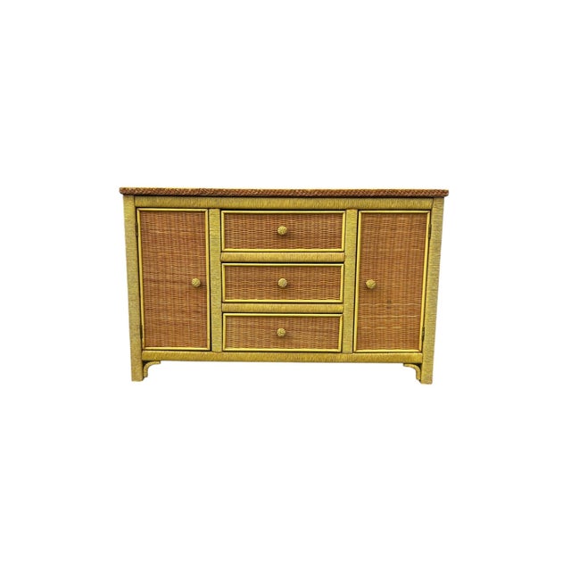 Henry Link Vintage Henry Link Wicker Buffet Cabinet, Sideboard Credenza 3 Drawers Original For Sale - Image 4 of 9