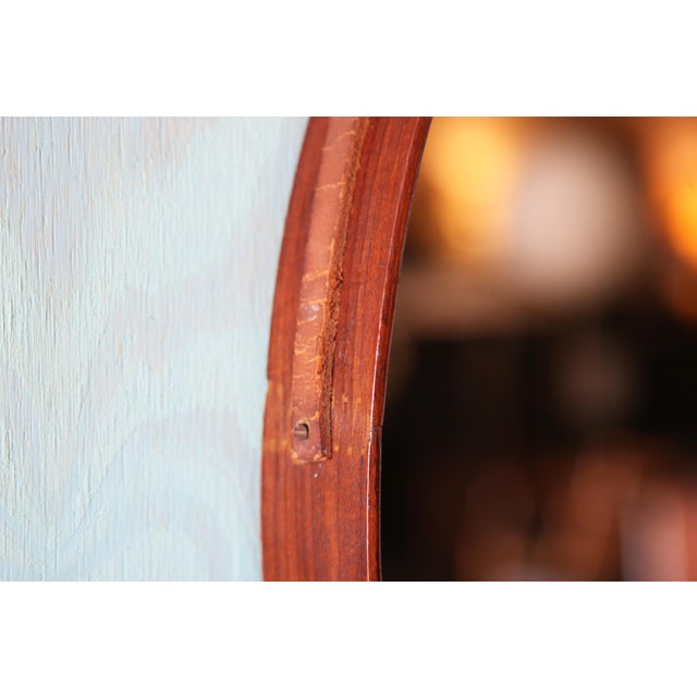Mid-Century Modern 1950s Danish Mid Century Modern Round Solid Teak Mirror With Leather Strap 31" For Sale - Image 3 of 7