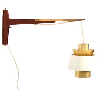 Teak and Brass Wall Lamp by Jørn Utzon for Nordisk Solar, 1960s For Sale