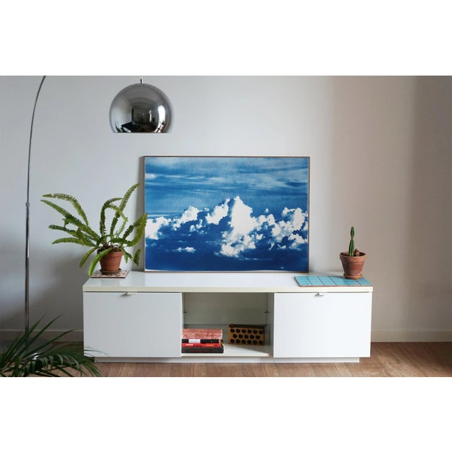 2020s Blustery Clouds After a Storm, Sky Blue Handprinted Cyanotype on Watercolor Paper, Meaningful Scene 28x40 Inch. Limited Edition For Sale - Image 5 of 13