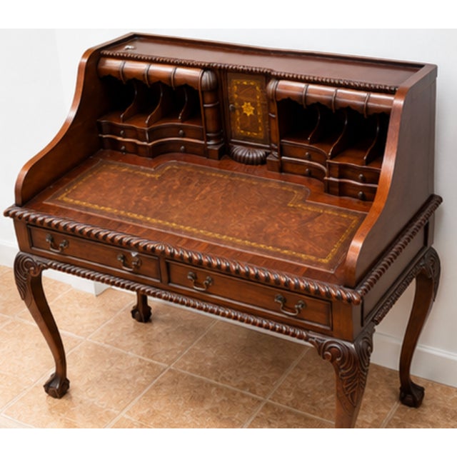 Vintage Secretary Desk / Writing Desk – Mahogany, Leather Top, French For Sale - Image 4 of 4