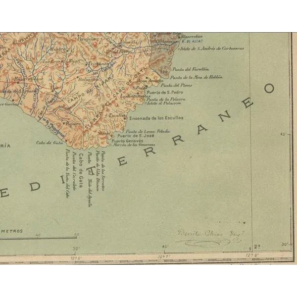 1900 - 1909 Almería Coastal Contours and Landscapes in a Map of Southeastern Spain, 1901 For Sale - Image 5 of 8