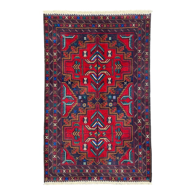 Hand-Knotted Baluch Geometric Rug 2'10" X 4'5" For Sale