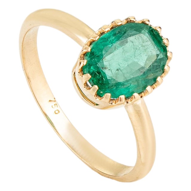 Vintage Inspired 1.9ct Natural Emerald Oval Solitaire Ring Size 8 in 18k Yellow Gold For Sale