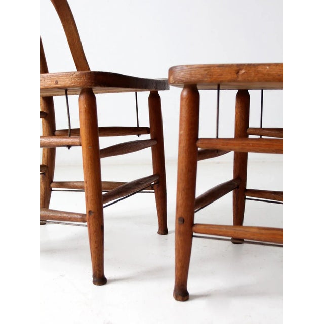 Brown Antique Bow Back Spindle Chairs-a Pair For Sale - Image 8 of 13