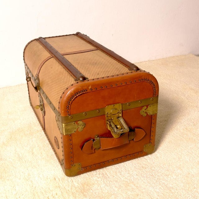 Vintage Travel Trunk in Leather, Wood, and Brass from Bocci, 1960s For Sale - Image 4 of 13