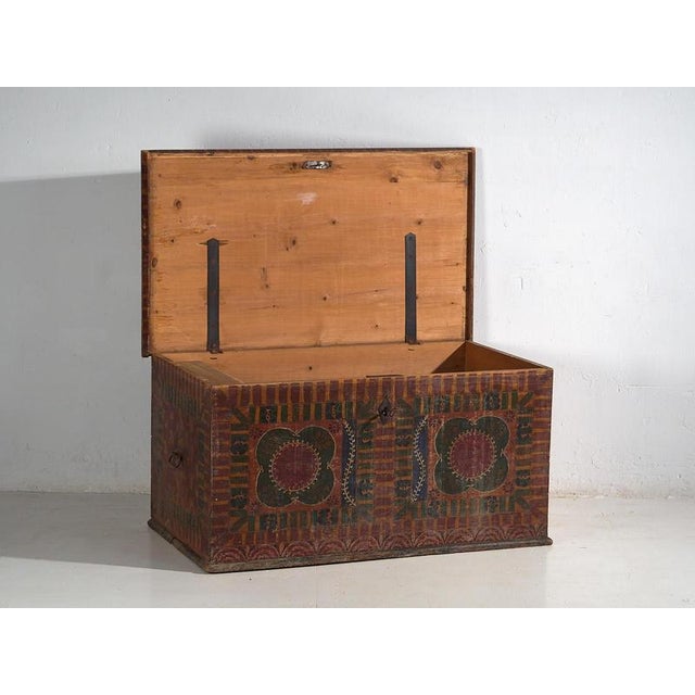 Large Antique Hand Painted Trunk, 1900s For Sale - Image 6 of 18