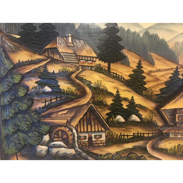 Beautiful wooden hand carved German Black Forest cottage and landscapes rare piece large
