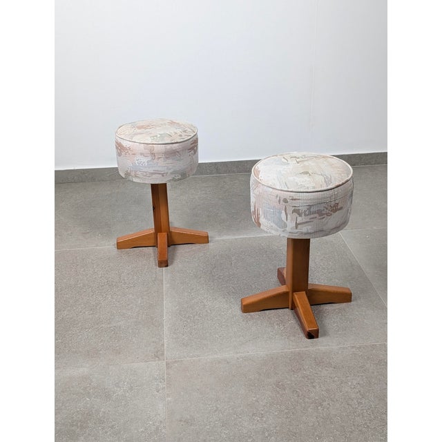 Scandinavian Modern Pine and Fabric Stools, 1980s, Set of 2 For Sale - Image 8 of 10