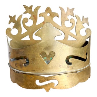 1800's Brass Crown Shaped Wall Pocket or Hearth Tidy, Antique Wall Storage For Sale