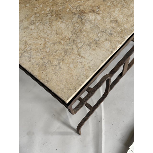 Beige French Artisan Coffee Table in Wrought Iron and Travertine Top, 1920s For Sale - Image 8 of 10