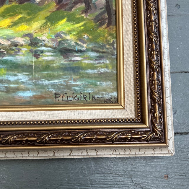 1960’s Original Impressionist Bridge Over Stream Landscape Painting For Sale - Image 4 of 5