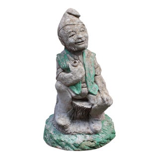 Mid-20th Century English Cast Stone Seated Garden Gnome For Sale