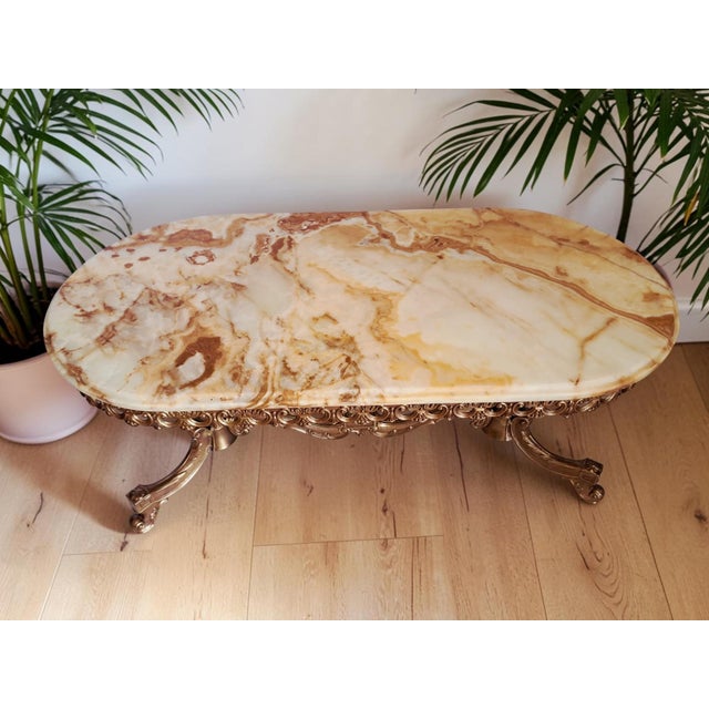 Rococo Vintage Rococo Style Onyx, Brass and Marble Coffee Table, Italy, 1970s For Sale - Image 3 of 8