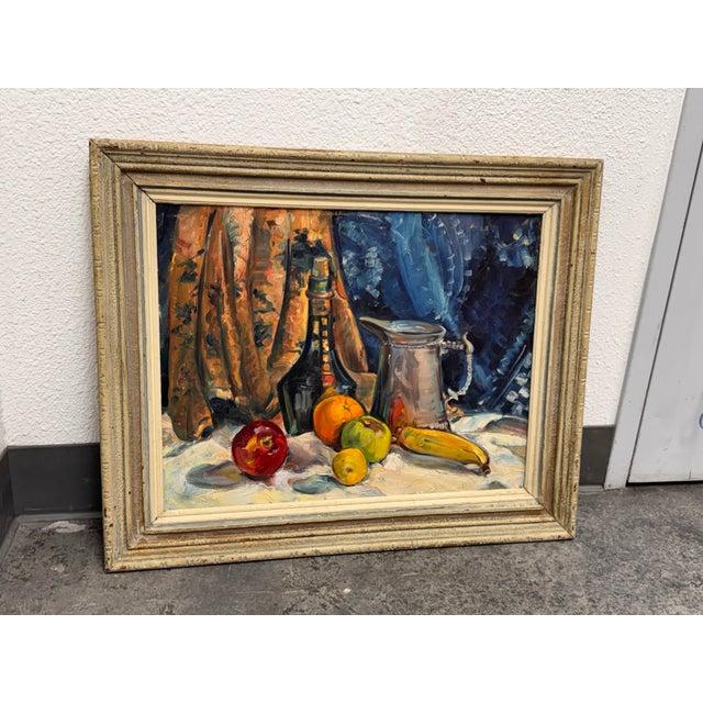Design Plus Gallery presents a Vintage Oil on Canvas Still Life Painting by Unknown Artist. This vintage artwork depicts a...