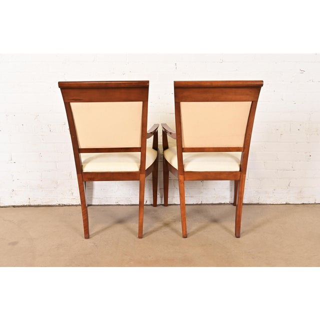 Baker Furniture Modern Regency Cherry Wood Upholstered Armchairs, Pair For Sale - Image 9 of 12