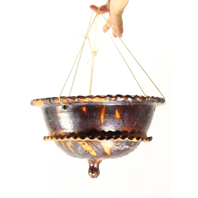 Circa 1900 Barrio De La Luz Puebla Pottery Hanging Planter Cache Pot Barro Vidriado For Sale - Image 4 of 18