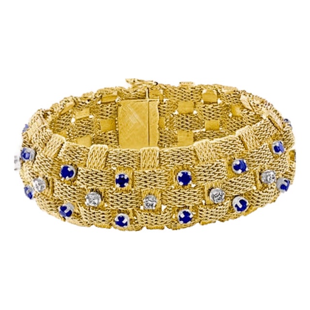 3 Carat Sapphire and 2 Carat Diamond Bracelet in 18 Karat Yellow Gold 116 Gm For Sale