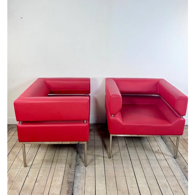 Set of Armchairs in Red Leatherette and Chrome Aluminum, 1980s For Sale - Image 9 of 9