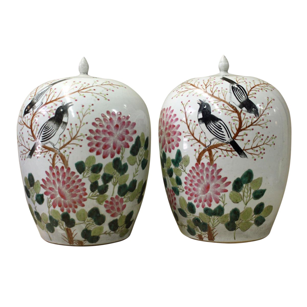 Chinese White Porcelain Flower Birds Jars A Pair Chairish
