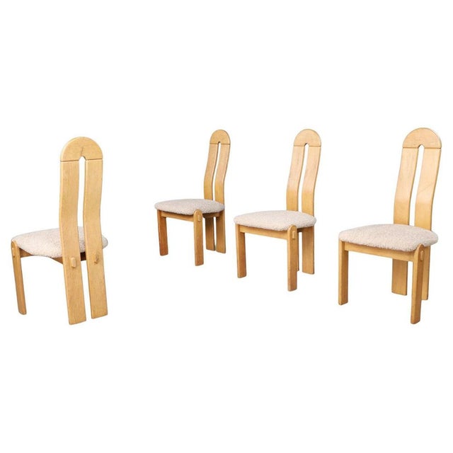 Set of Scandinavian Modern High Back Oak Dining Chairs with Teddy Upholstery This striking set of four modern Scandinavian...