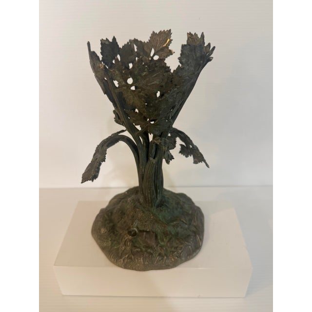 Vintage Art Nouveau Style Grapevine Cast Metal Sculptural Jardinere 8” Tall X 5” Diameter For Sale - Image 10 of 11