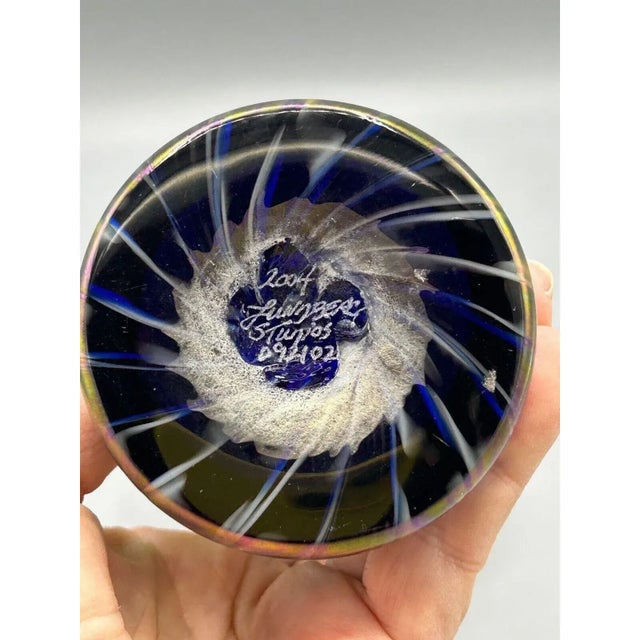 Glass Lundberg Studios Abstract Art Glass Midnight Petite Vase 2004 Signed Certificate For Sale - Image 7 of 8