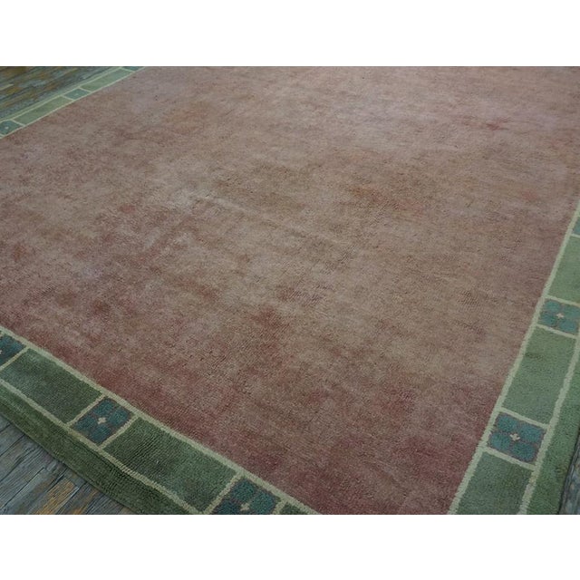 Pink 1930s Pink-Rose Open Field Antique Austrian Art Nouveau Vienna Werkstatte Rug 9'4" X 13'6" Knotted Wool Carpet For Sale - Image 8 of 11