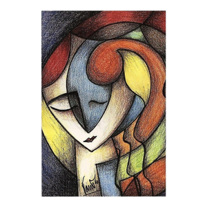 1990s Geometric Abstract Woman Portrait Print on Canvas by Richard T Spears