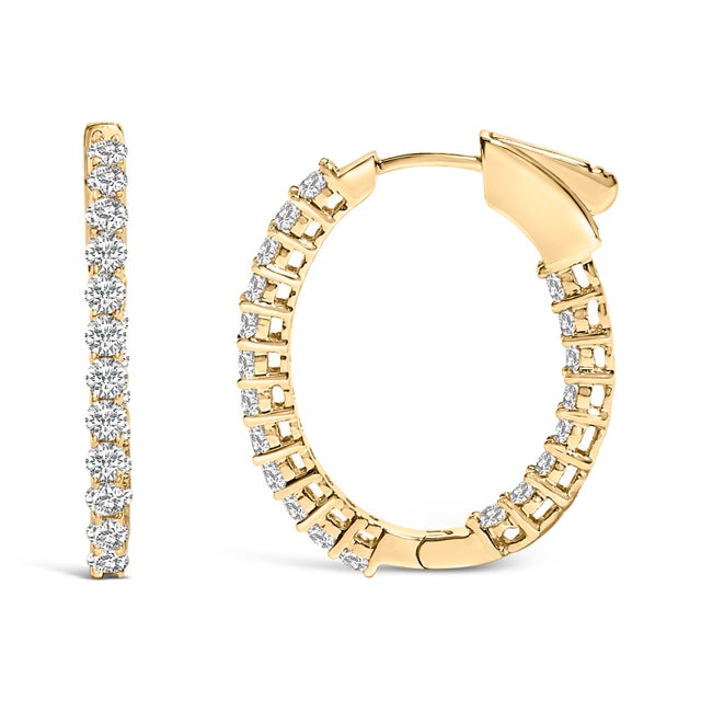 Contemporary 14K Yellow Gold 1.0 Cttw Oval Lab Grown Diamond Hoop Earrings For Sale - Image 3 of 5