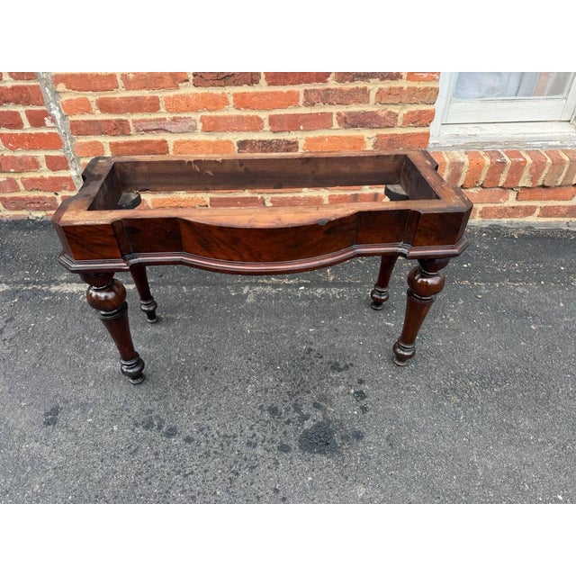 Wood Antique Victorian Marble Top Flame Mahogany Low Console Table For Sale - Image 7 of 16