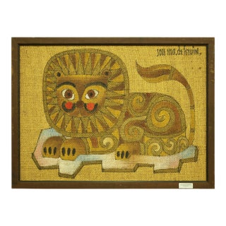 Jose Maria De Servin, Mexican Whimsical Folk Art Lion Painting Animalia For Sale