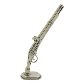 Vintage Italian Handmade Genuine Silver Rifle Figurine on Pedestal, Italy, 1970s For Sale
